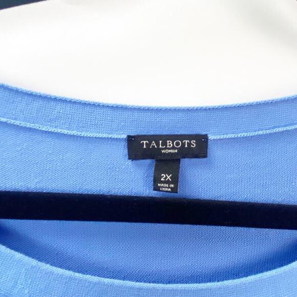 Talbots 2X Plus Womens Blue Knit Tie Waist Pullover Top - Picture 4 of 7